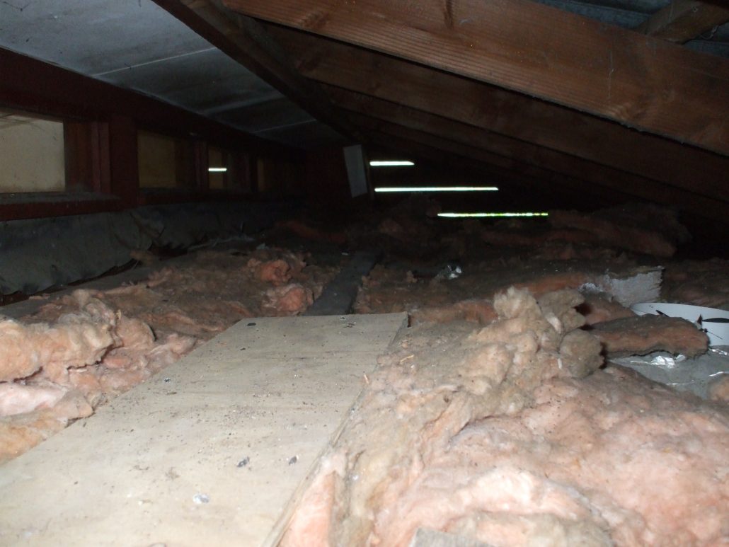 Here is an example of a typical roof void inspection obstruction, insulation.